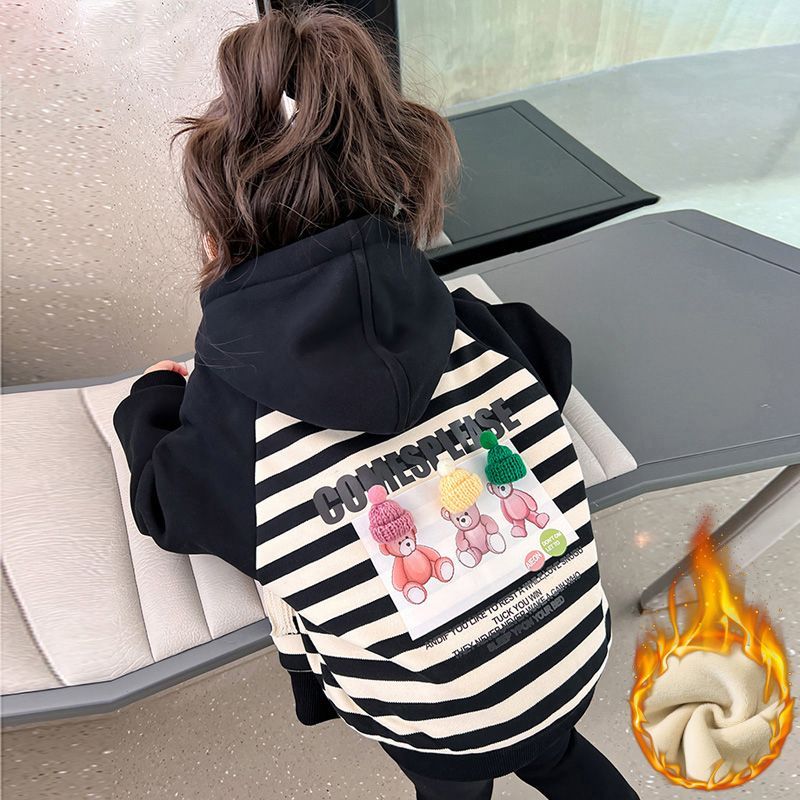 【小扬哥推荐】女童外套冬季2024新款儿童韩版洋气女宝宝连帽条纹