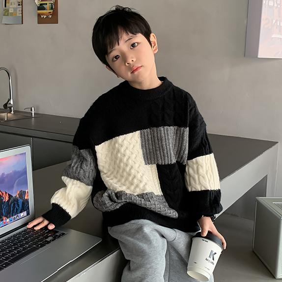 【小扬哥推荐】童装2024新款男童毛衣秋冬款儿童针织衫拼色宝宝休