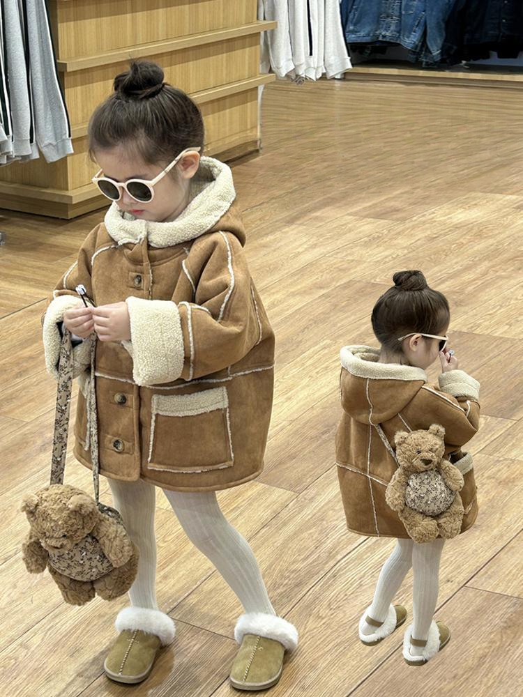 【小扬哥推荐】女童双面穿外套24冬季新款皮毛一体宝宝连帽保暖棉