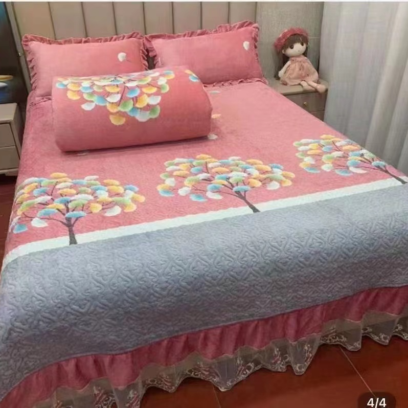 床裙款牛奶绒床盖