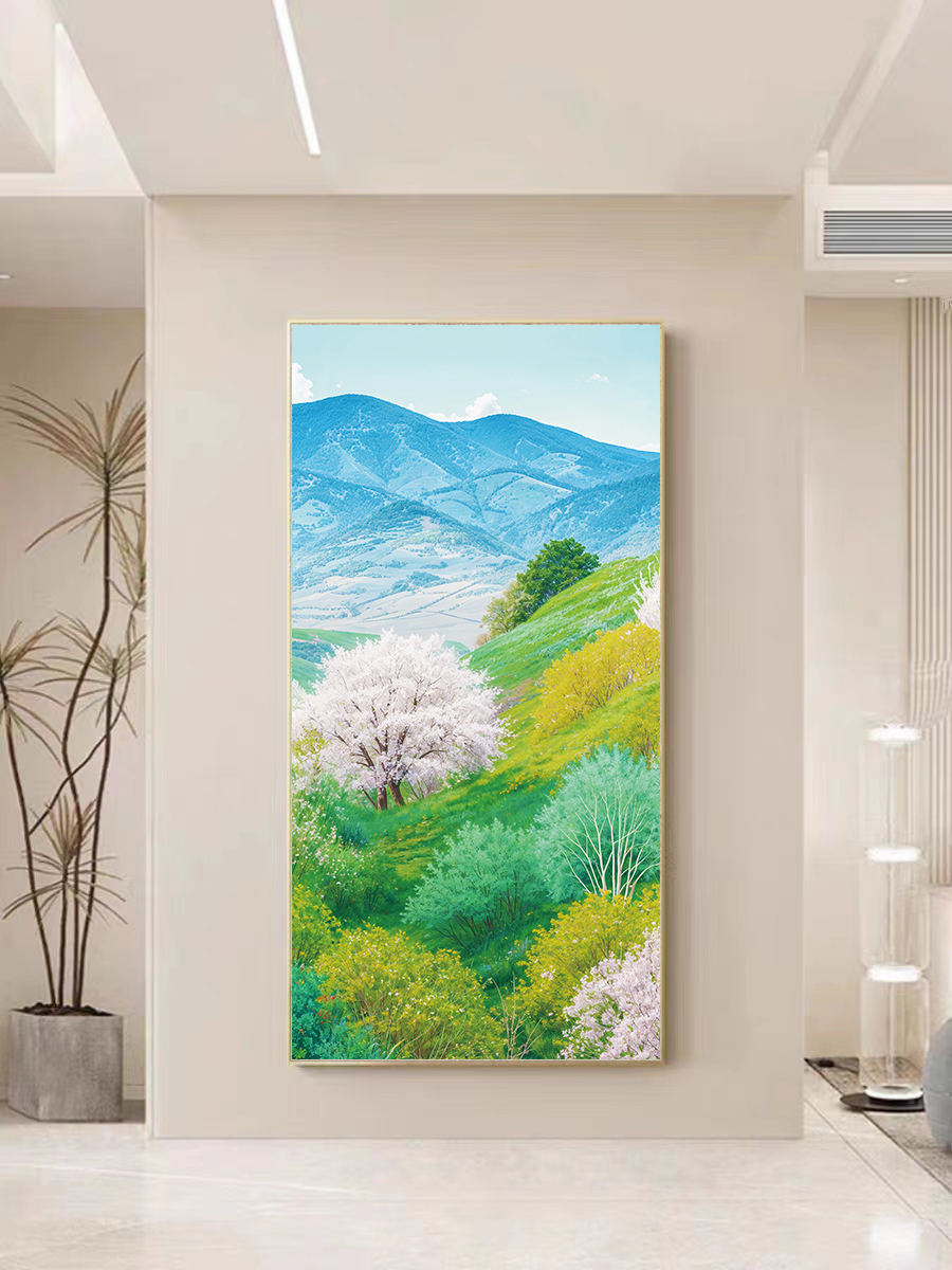 【春意】砂岩肌理画沙发背景墙玄关好寓意山水装饰挂画