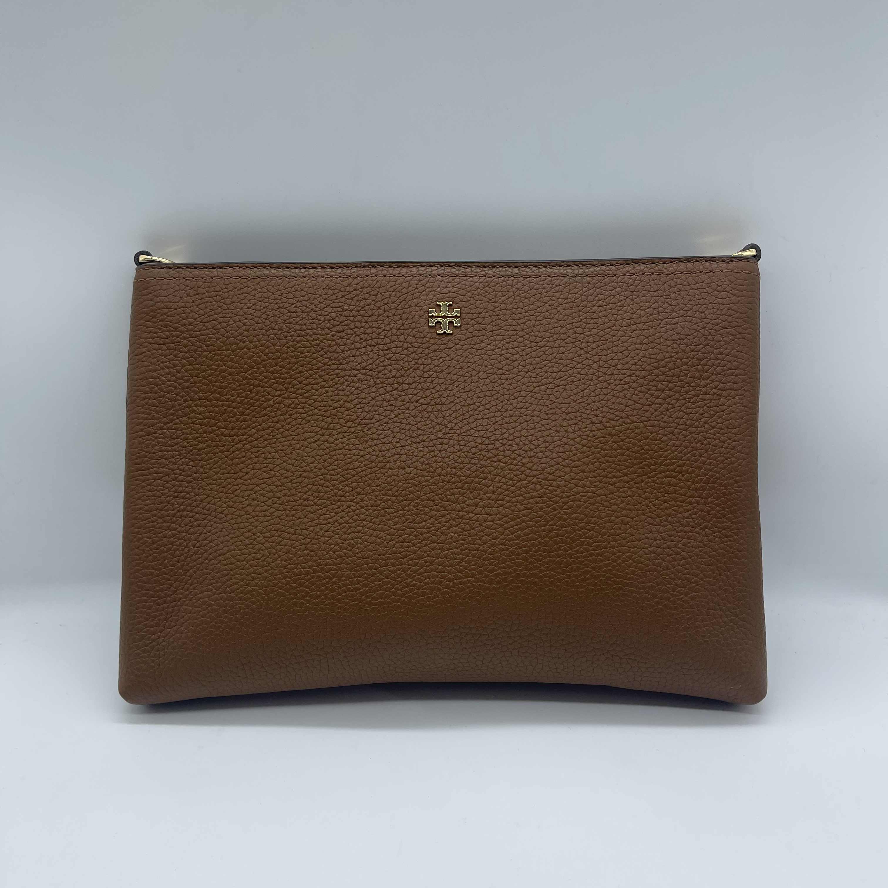 95新 TORY BURCH/汤丽柏琦 TB 棕色公文包拉链开合斜挎包/EE0020
