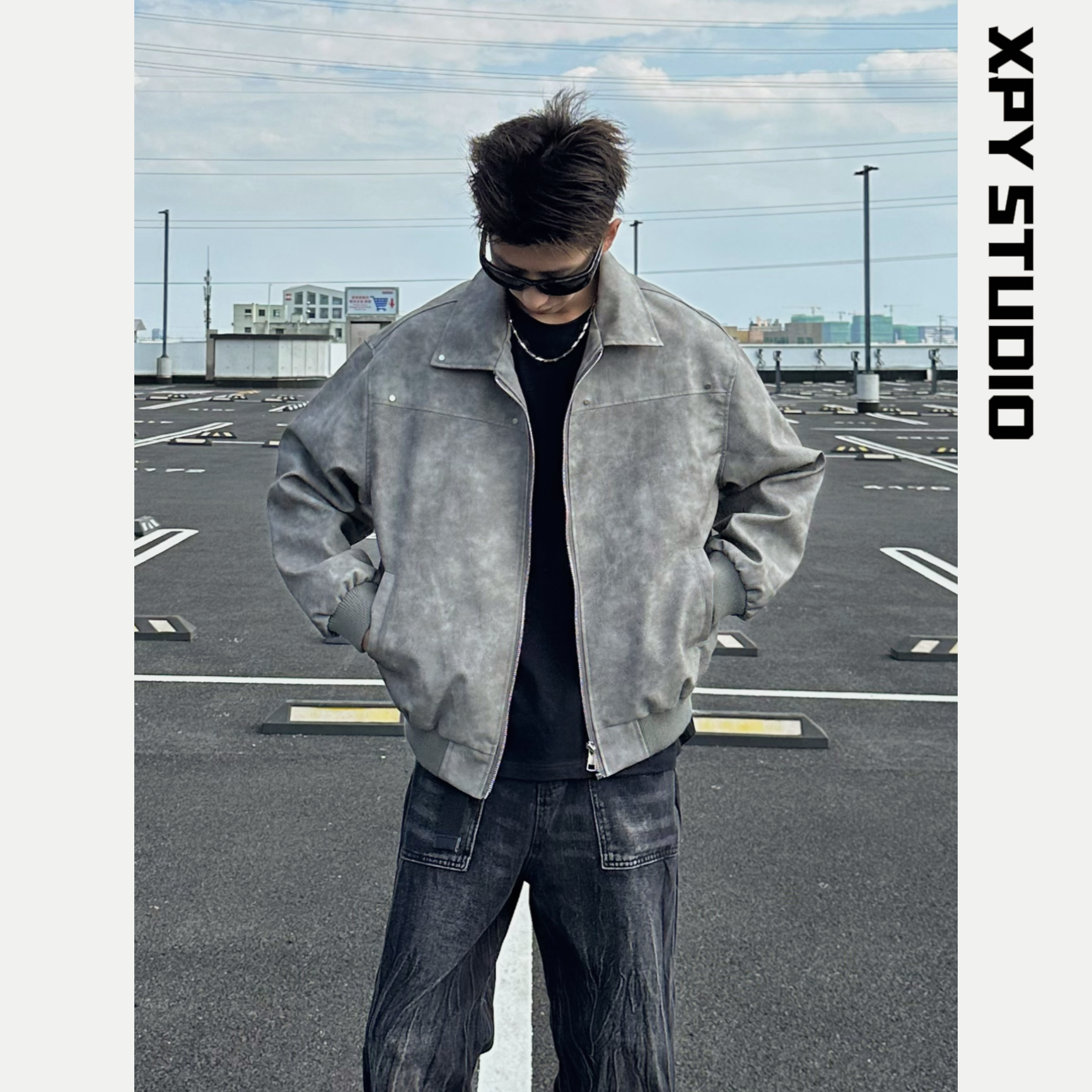 XPY丨铆钉PUins男士男款潮流牛仔皮夹克高级百搭韩版外套上衣