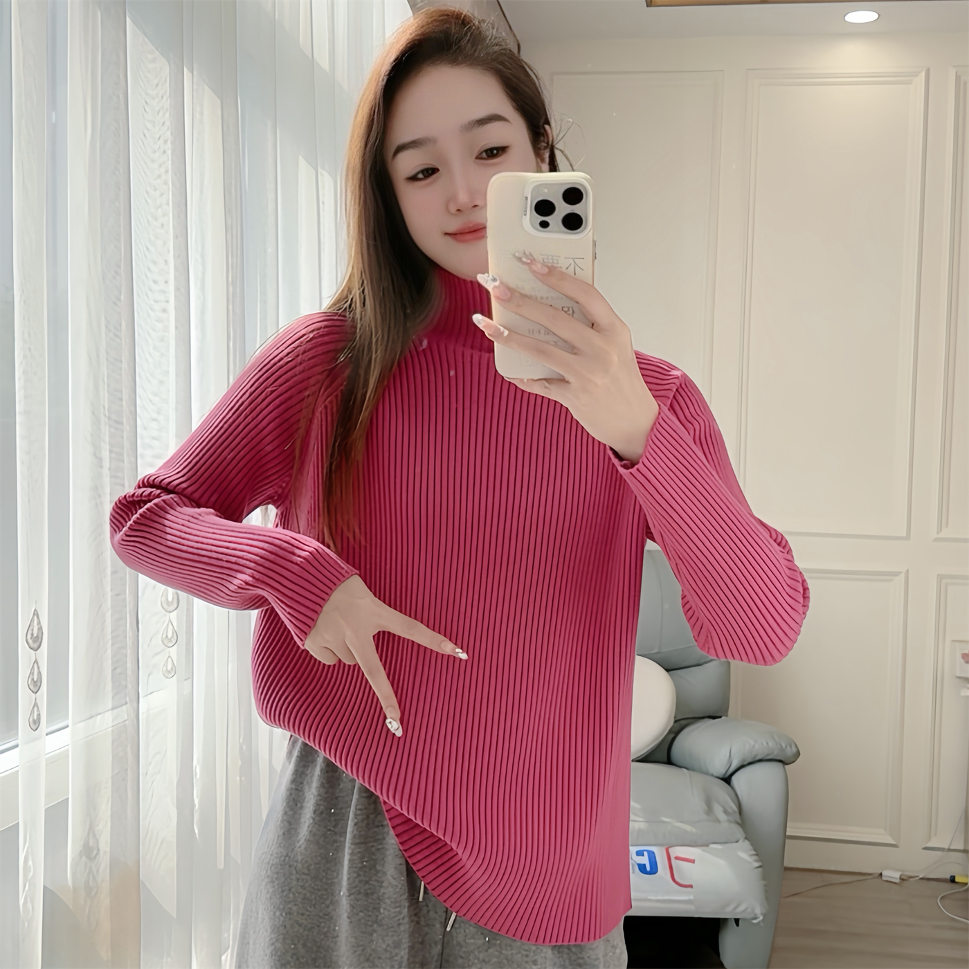 362现货秋冬季加厚款长袖针织宽松女装打底衫半高领百搭套头