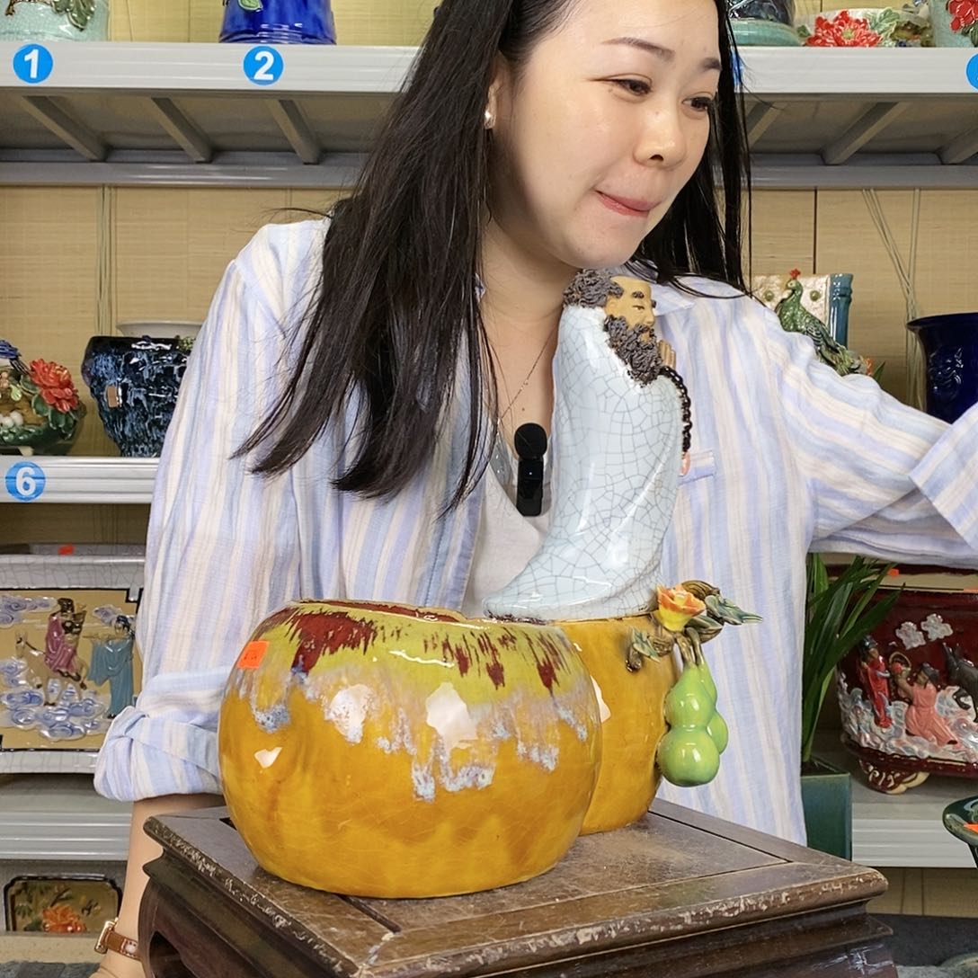 红陶石湾盆石湾盆