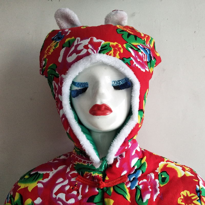 兔子棉帽子东北大花绒边保暖儿童大人都可戴亲子款加厚挡风拜年