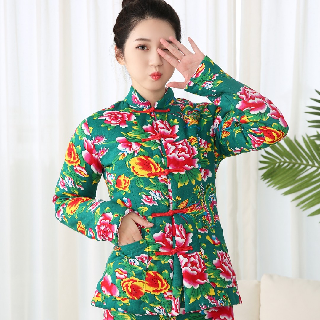 女款成人手工对襟棉衣棉花加厚棉袄盘扣复古舒适民族风冬季喜庆