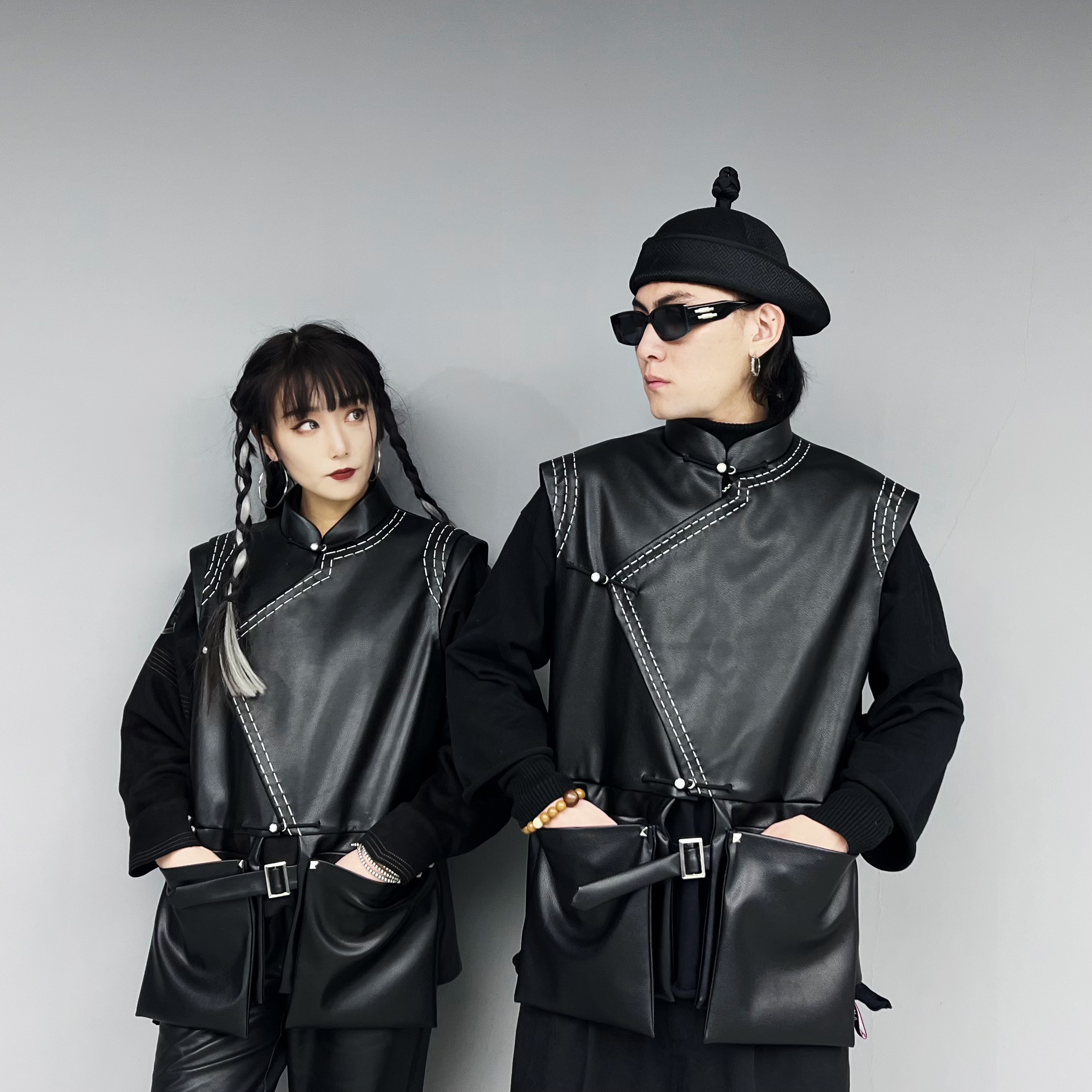 蒙古马甲 男女同款 pu马甲