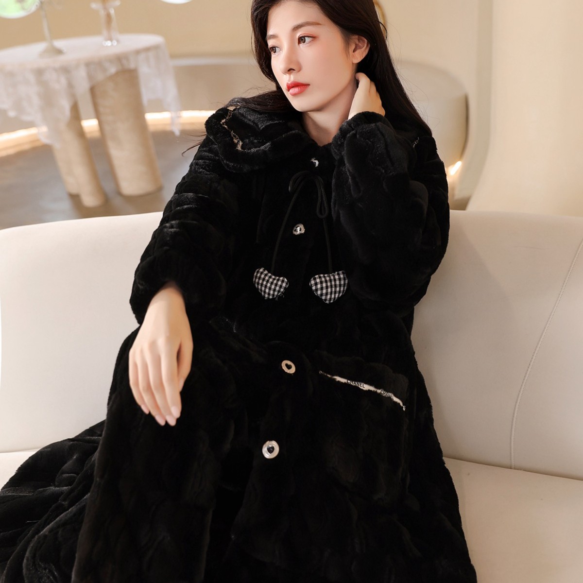 【品牌长袍】女款加厚绒秋冬季夹棉套装外穿开衫睡衣家居服8019