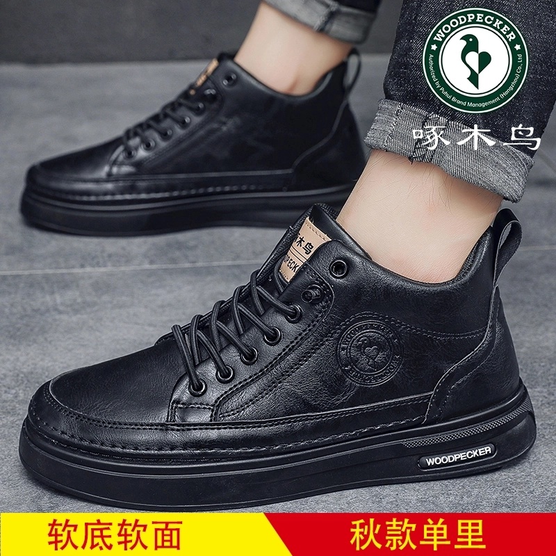 啄木鸟 男式高帮板鞋棉鞋2024秋冬季运动休闲鞋百搭平底男鞋加绒