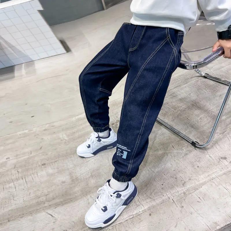 男童牛仔裤秋冬款2023新款儿童长裤子中大童春秋季加绒加厚运动潮