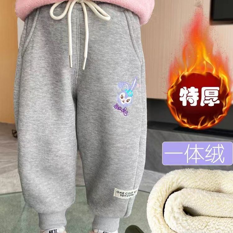 女童加绒加厚休闲裤2023特厚一体绒女孩兔子冬季新款外穿新年童装