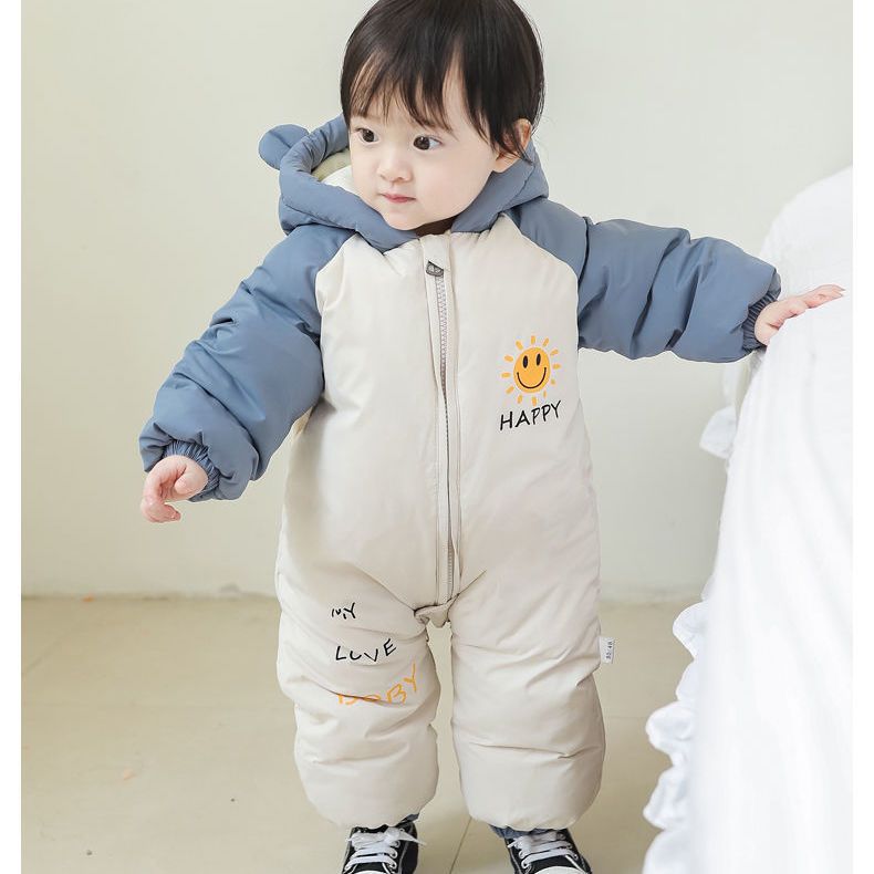 童装潮款Y新款新生儿冬季羽绒连体衣婴儿加厚外出服哈衣衣儿童宝
