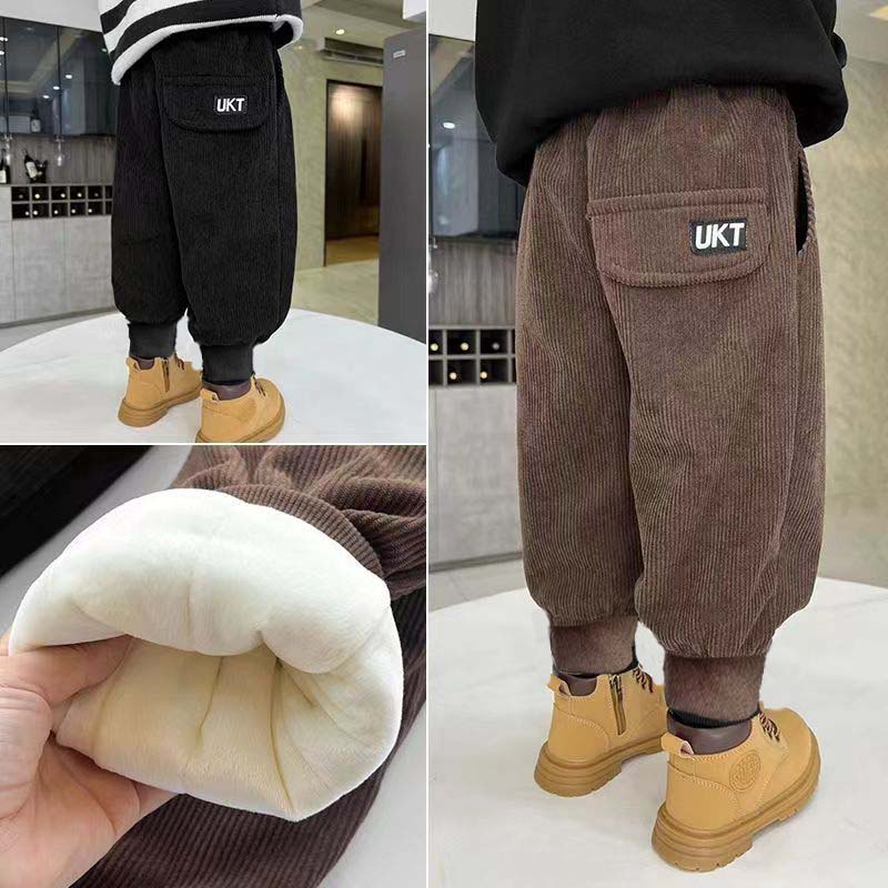 衣品优选潮童男童加绒加厚裤子冬季加厚夹保暖厚实宝宝外新年童装