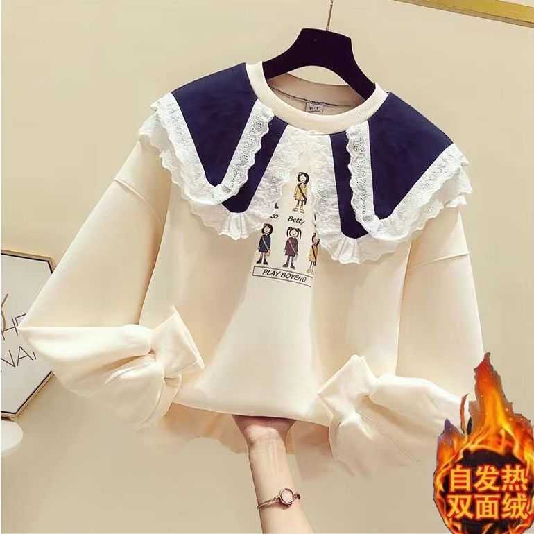 女童洋气卫衣秋冬款德绒韩版加厚蕾丝中大童长袖上衣女孩新年童装