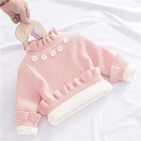 女童冬季毛衣加绒加厚宝宝套头打底衫洋气针织衫半高领保新年童装