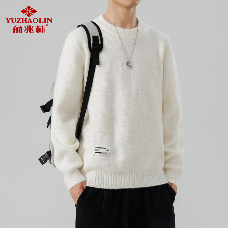 俞兆林冬季保暖圆领纯色毛衣时尚潮流加厚打底衫毛衫男士毛衣宽松