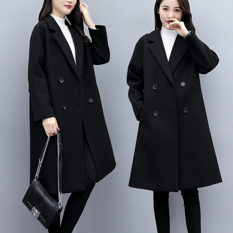 大码女装插肩袖胖妹妹中长款呢子大衣200斤微胖mm毛呢外套