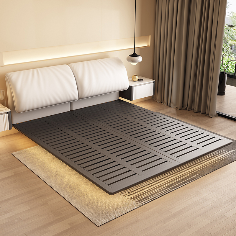 大象耳朵橡木实木悬浮床带感应灯带双人床主卧床现代简约真皮大床