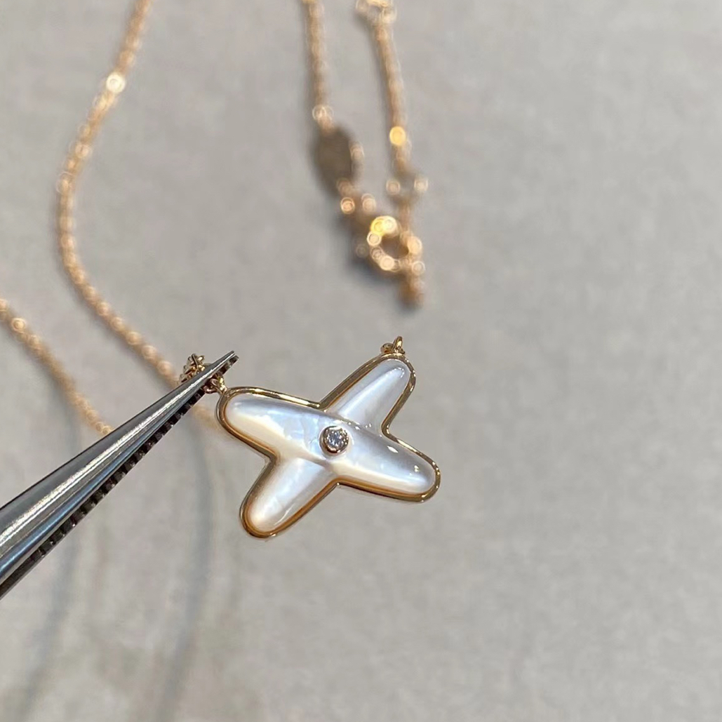 18k金钻石交叉项链气质白色时尚带钻中古简约女士满钻坠链素款