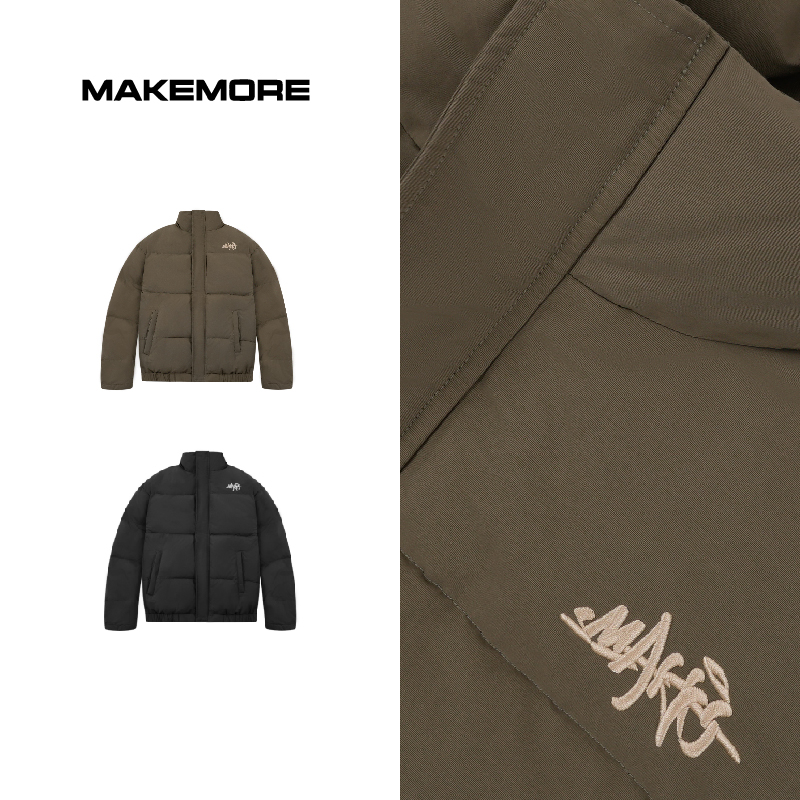 Makemore羽绒服男冬季新款设计感印花短款加厚美式高级情侣外套女