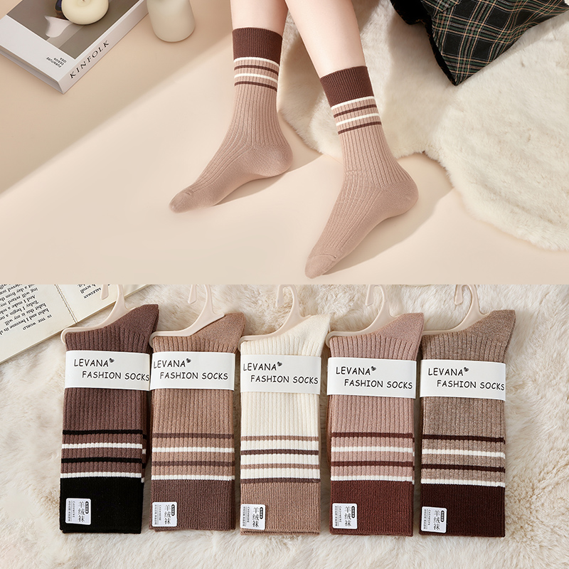 羊毛袜子女秋冬款中筒春秋冬季美利奴加厚保暖月子堆堆袜长筒女袜