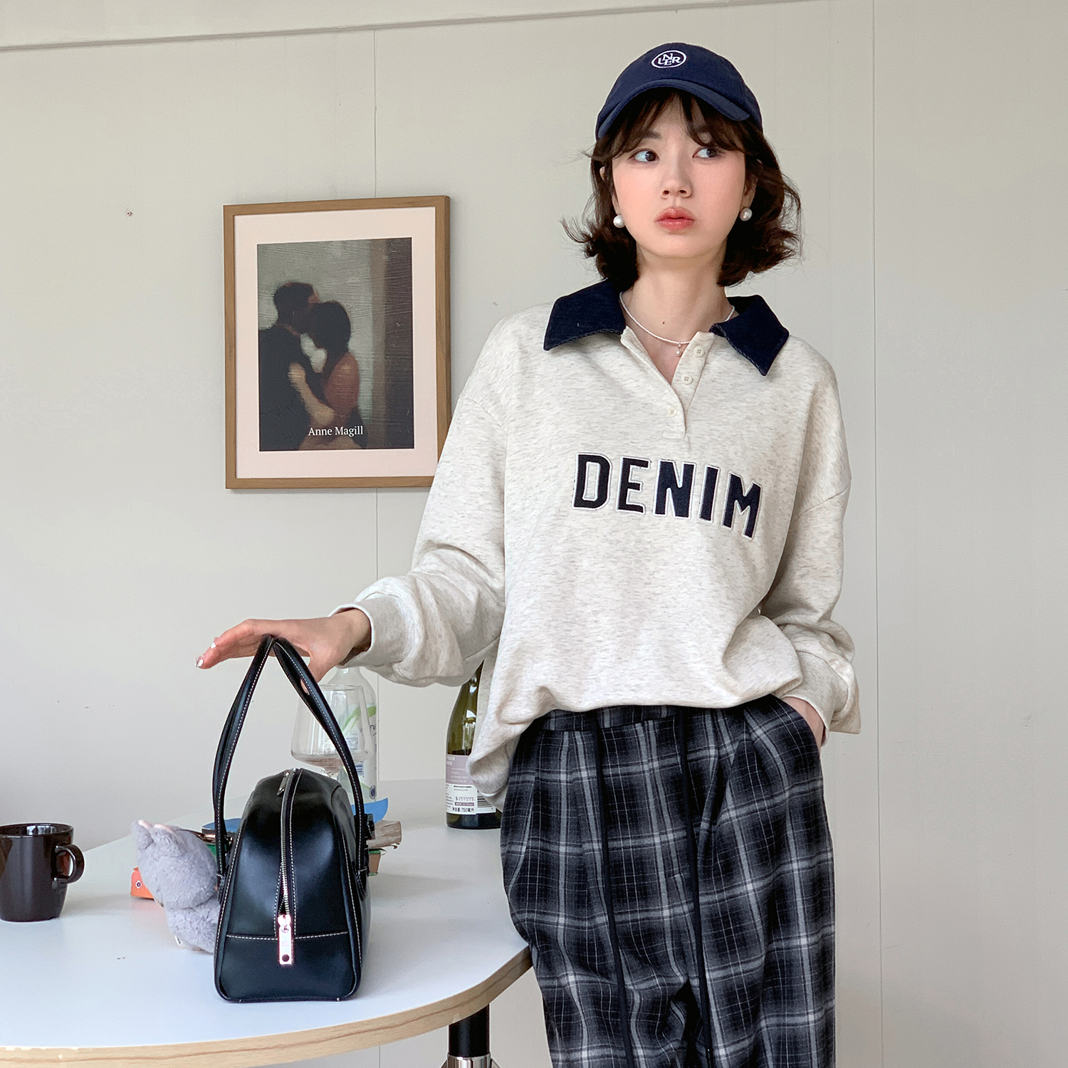 「新品」【牛仔假日】FS403S003拼色字母卫衣