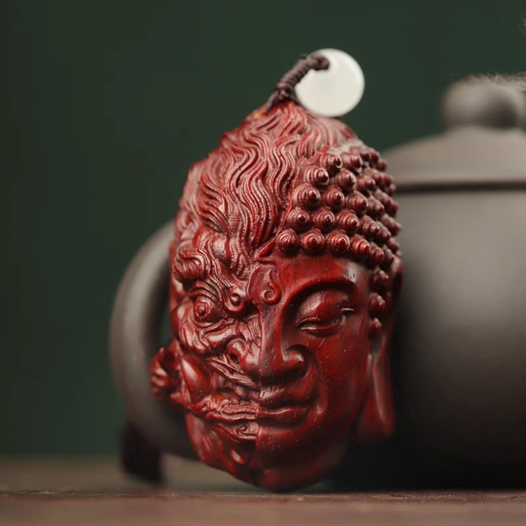 复古佛像挂件印度小叶紫檀木雕佛魔一念之间手把件圆雕随身把玩件