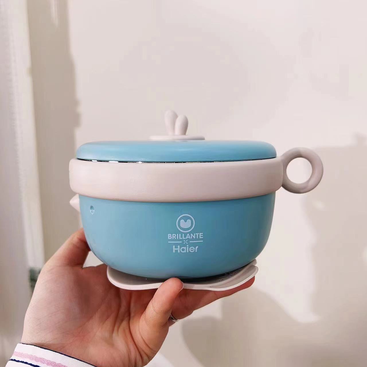 宝宝可注水辅食不锈钢保温碗带防滑垫安全放心训练碗