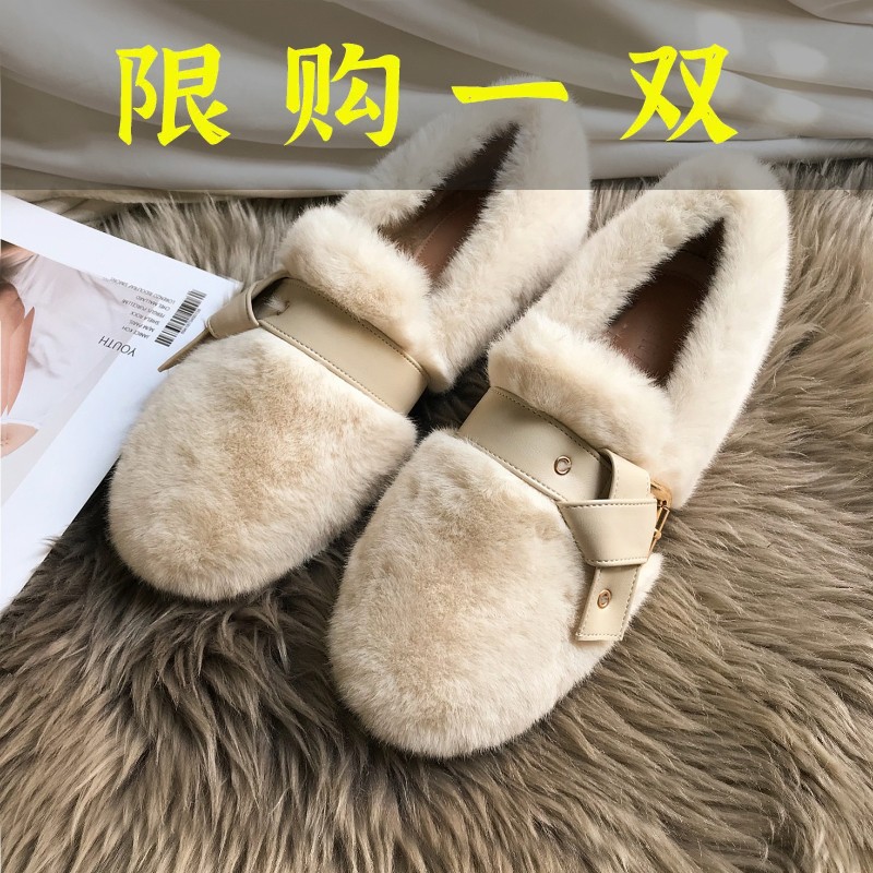 红蜻蜓牌内增高保暖仙女厚底加绒毛毛鞋女秋冬外穿一脚蹬网红貂