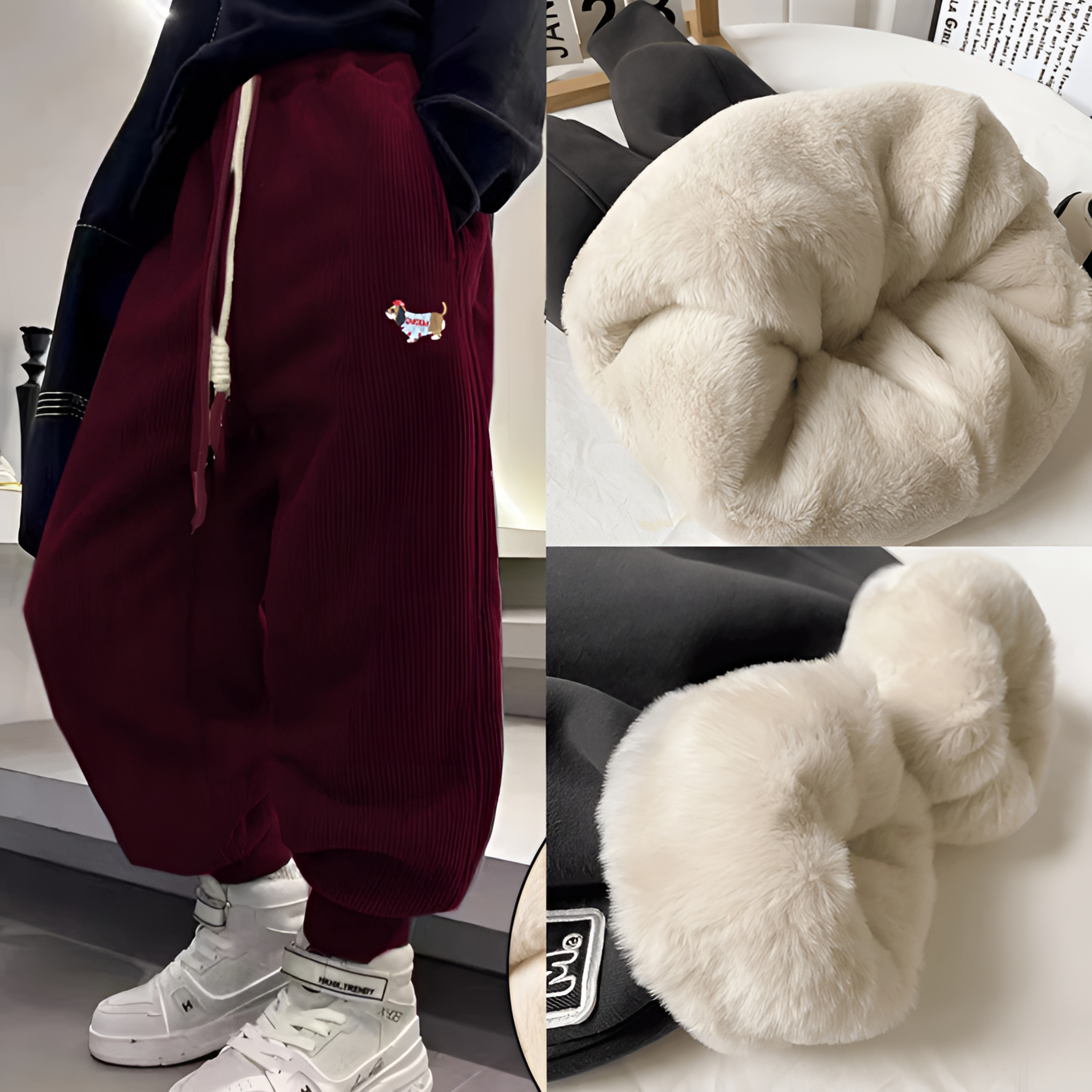 【刺绣巨厚900克仿兔毛】抗寒-20°男女童保暖冬款加绒加厚宽松棉裤