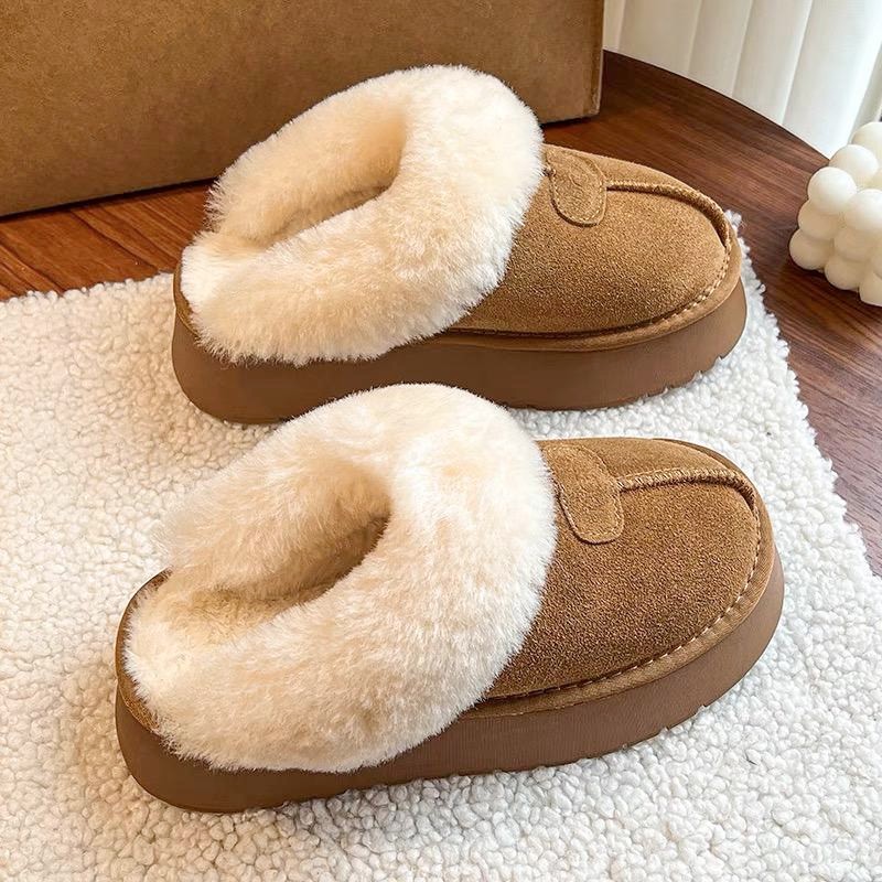 时尚厚底加绒雪地拖鞋2025秋冬新款保暖毛毛鞋爆款包头半拖鞋女鞋