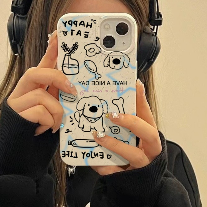 线条狗狗苹果15手机壳iPhone14promax小麦7/8plus创意13/12/11/xr