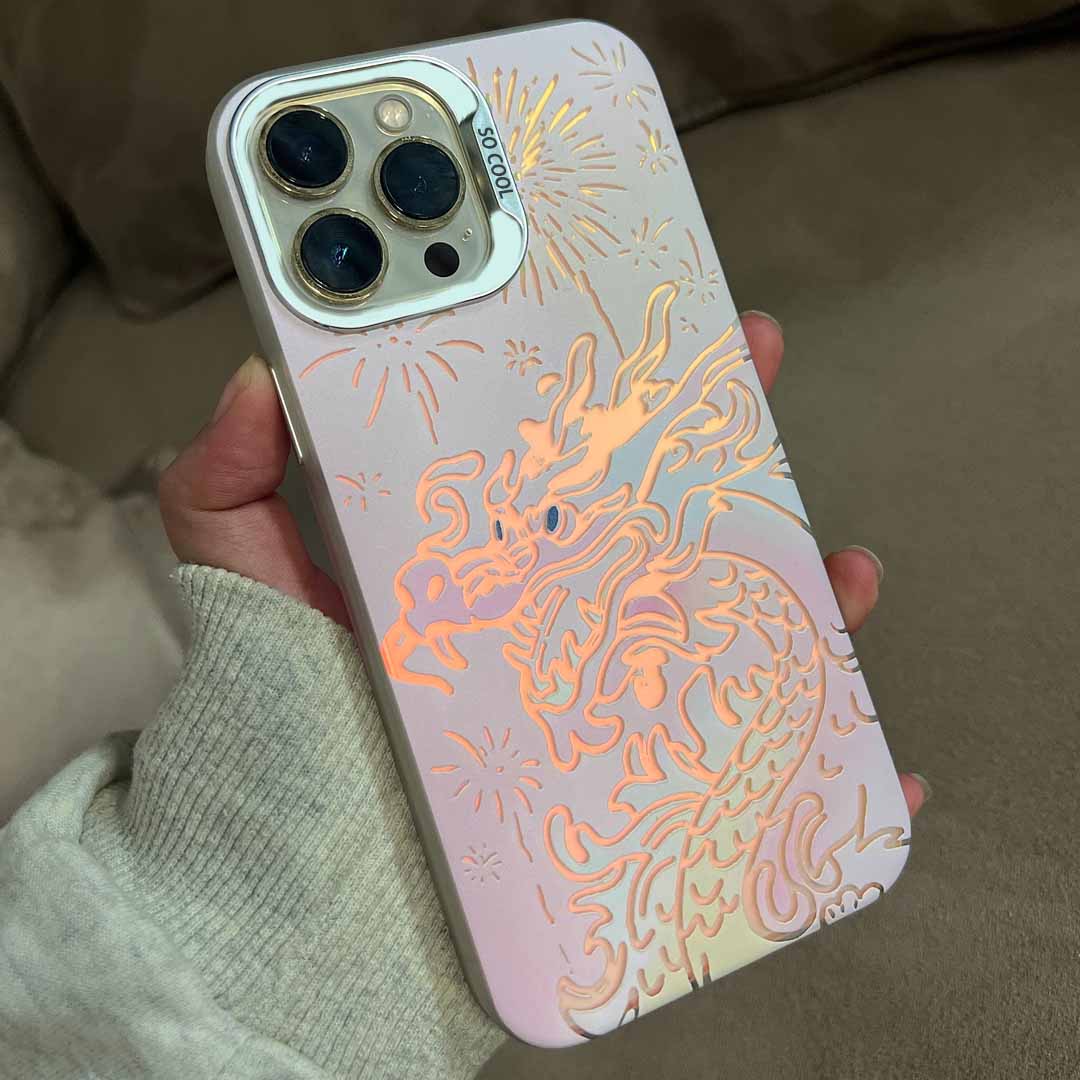 新年渐变粉龙彩银适用苹果15手机壳iPhone14promax13艺术镭射元气