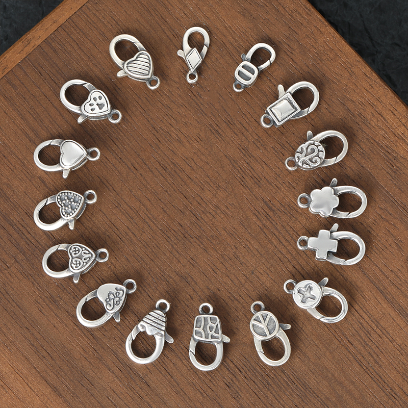 925银银制品 纯银配件弹簧扣爱心形日字做旧项链手链diy配件搭扣