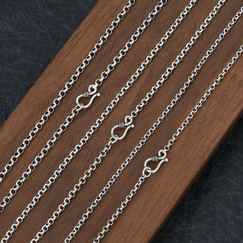 链子925银 纯银复古简约圆圈链O字链男女古法做旧长款毛衣链素链