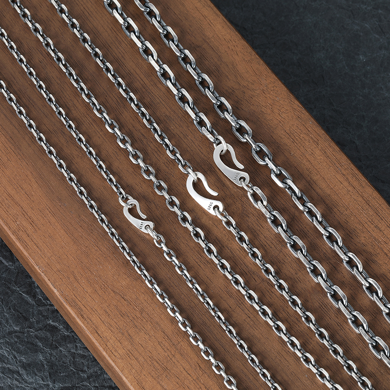 链子925银 复古做旧潮男项链个性百搭十字链女款素链太角链毛衣链