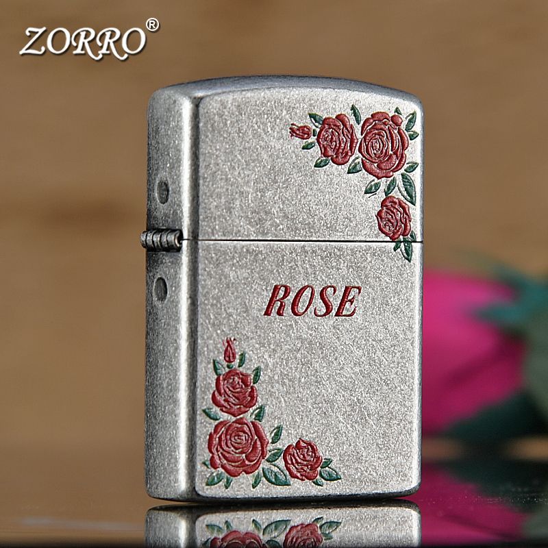 ZORRO佐罗玫瑰花煤油打火机高颜值送男友个性礼物防风一件起批