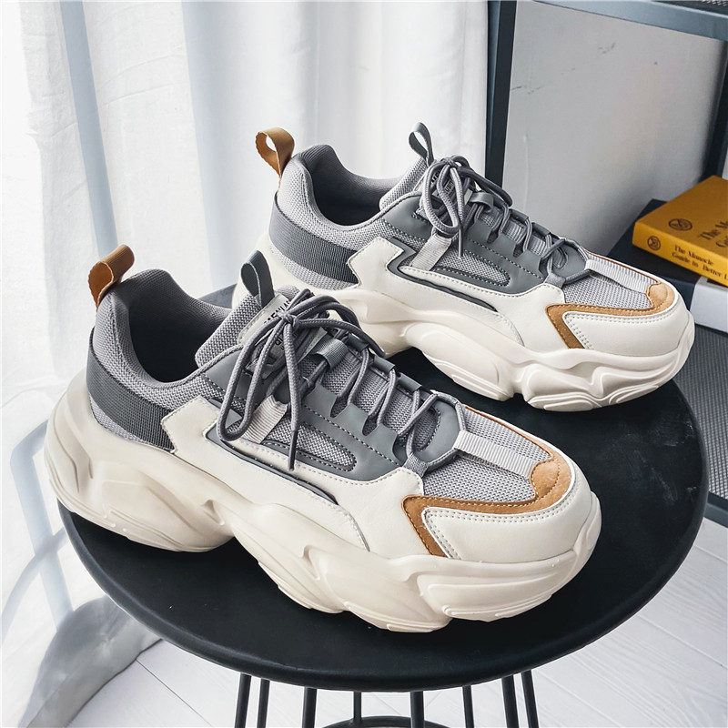 夏季透气男鞋2024新款薄款运动白鞋网面休闲老爹网鞋厚底-Z859