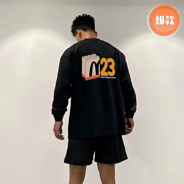 美式速干长袖麦当劳T恤高街潮牌趣味篮球上衣秋季宽松运动麦门嘻