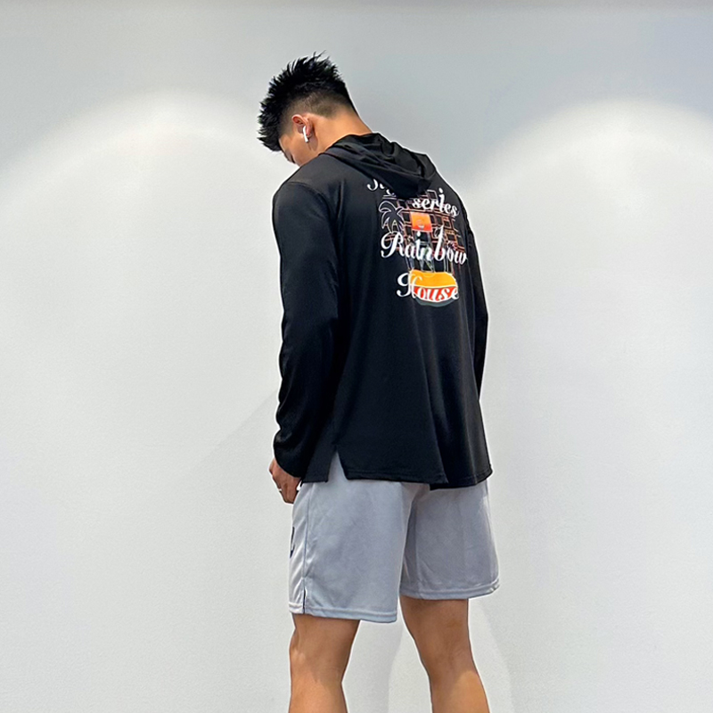 美式篮球训练服帽衫长袖投篮服Satjdm连帽T恤套头彩虹球场健身
