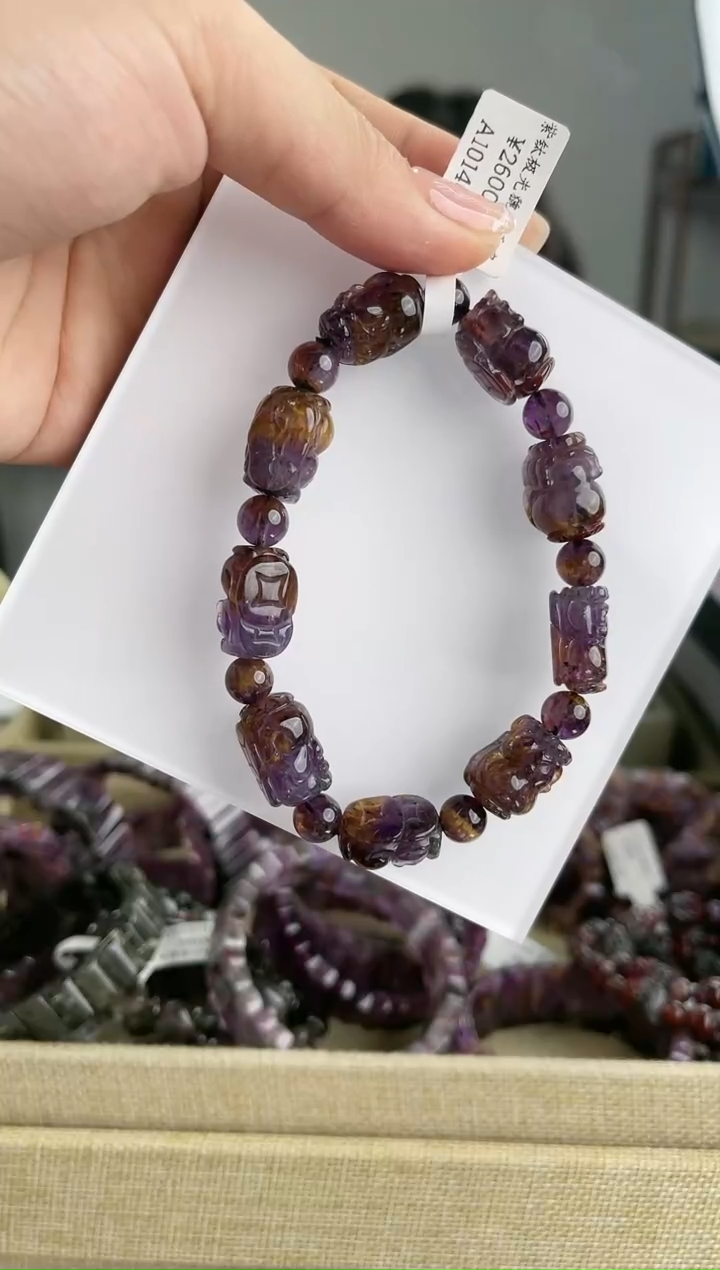 【闪购商品】水晶手串未镶嵌极光紫钛貔貅手串 多样性发一101405