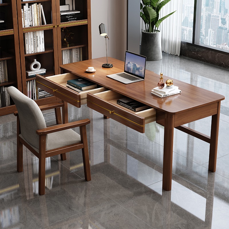 新中式实木书桌简约家用办公桌双人学习桌轻奢台式电脑桌书法桌