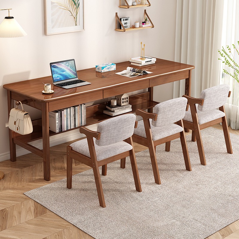 双人北欧实木书桌桌子家用简约现代加长版办公桌电脑桌学生写字桌