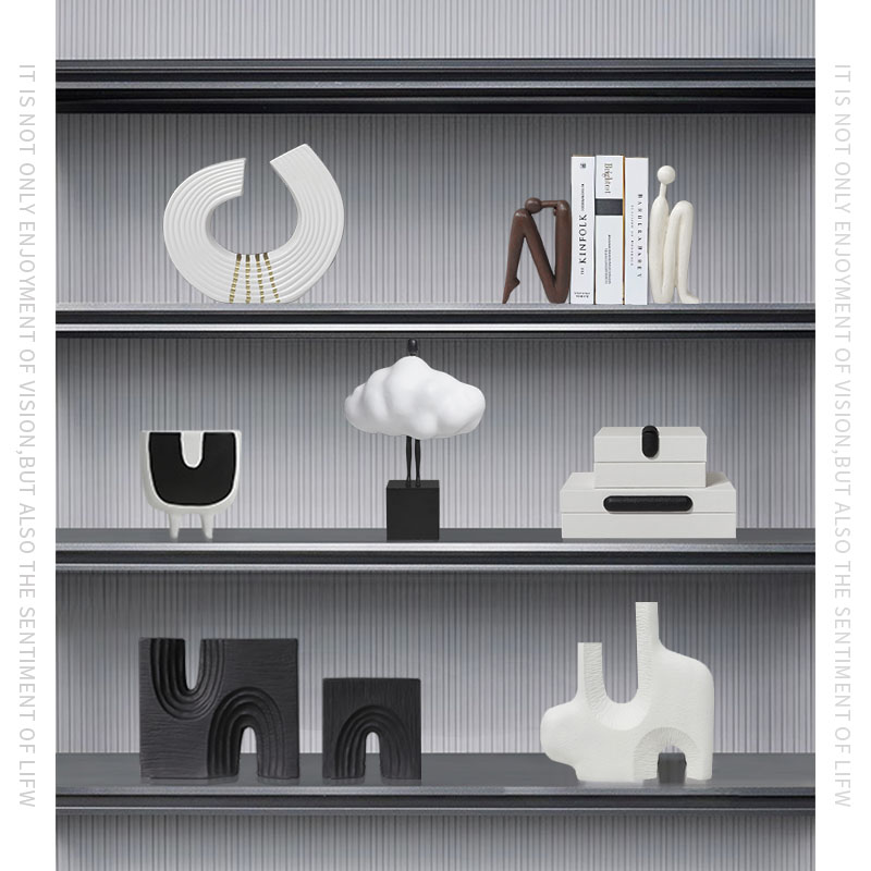 现代简约摆件软装感售楼处样板间书柜书架抽象几何艺术装饰品