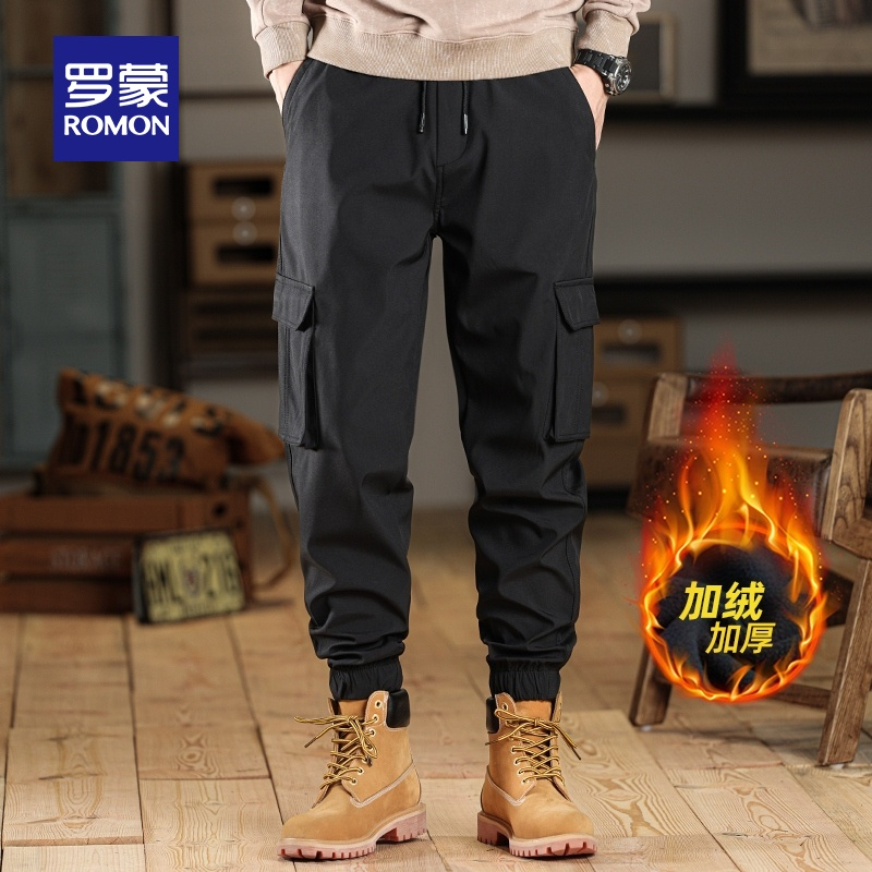 罗蒙男士休闲裤【加绒保暖】秋冬新款弹力加厚工装风束脚长裤男裤