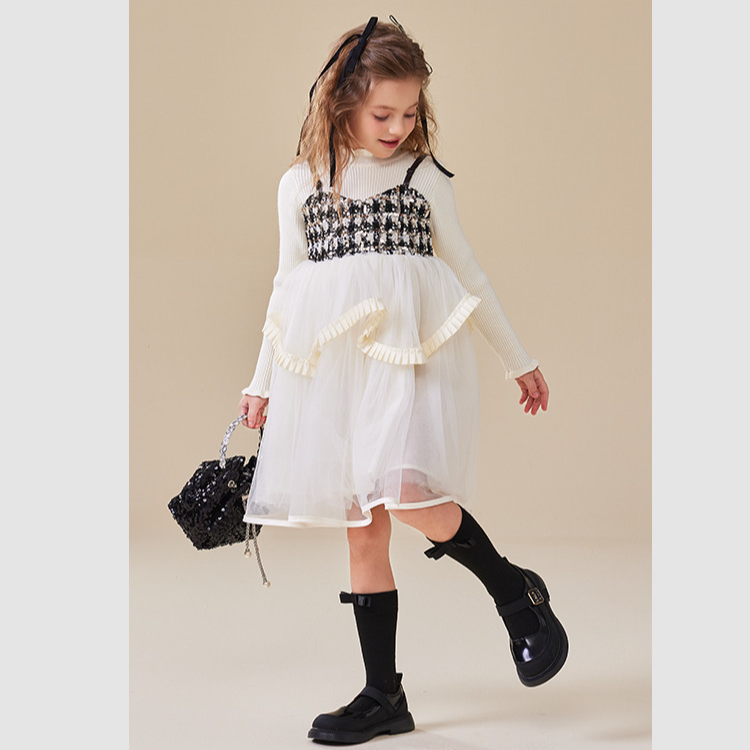 儿童2024年新款中大童冬季工资蓬蓬纱裙亮片公主长裙