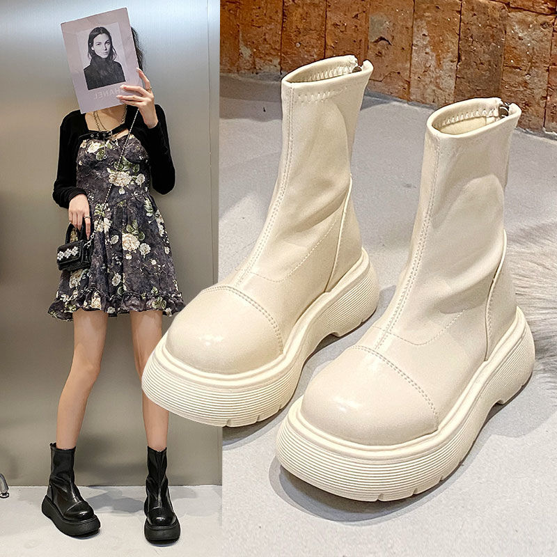 回力瑞短筒靴子女鞋2023年春秋季新款加绒马丁靴松糕厚底瘦瘦切尔