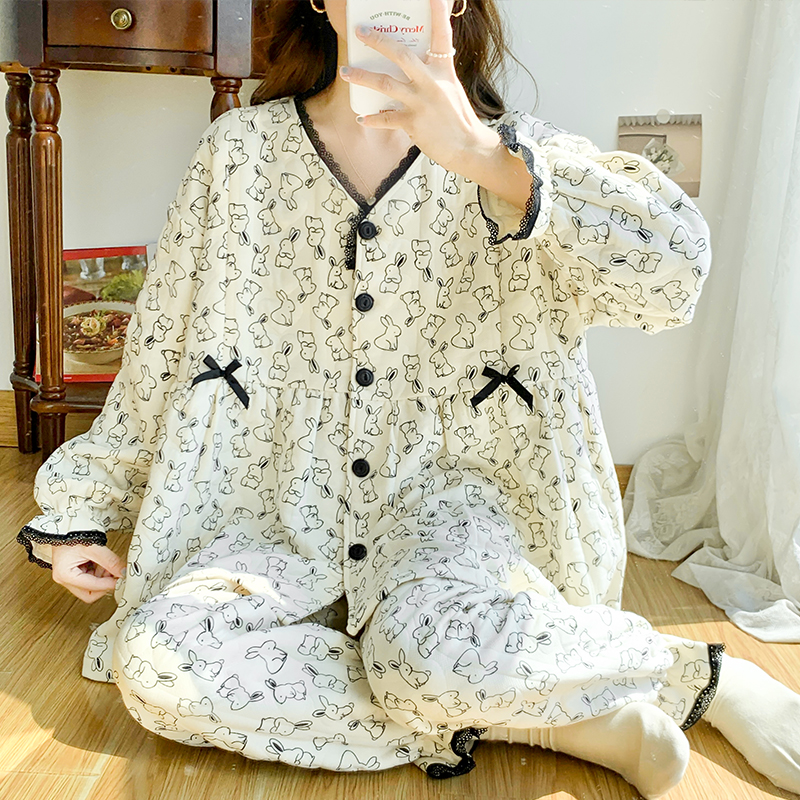 空气棉月子服秋冬季产后大码10月份11喂奶哺乳孕妇睡衣女春秋产妇