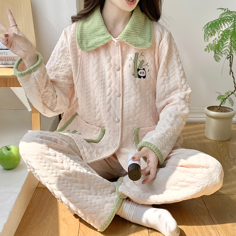 空气棉夹层月子服睡衣女秋冬孕妇产后哺乳专用待产家居服两件套